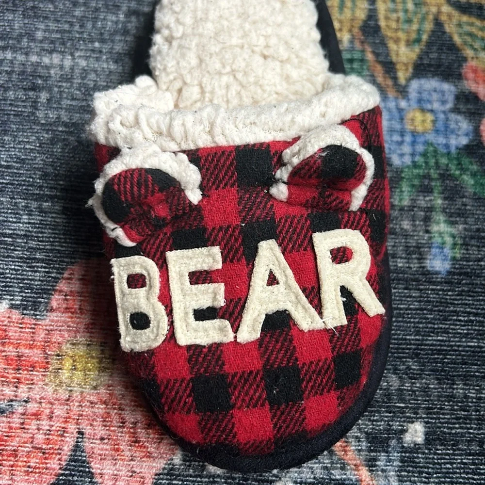Dearfoams Lil Bear Little Kid Plaid Slippers, Size 9-10